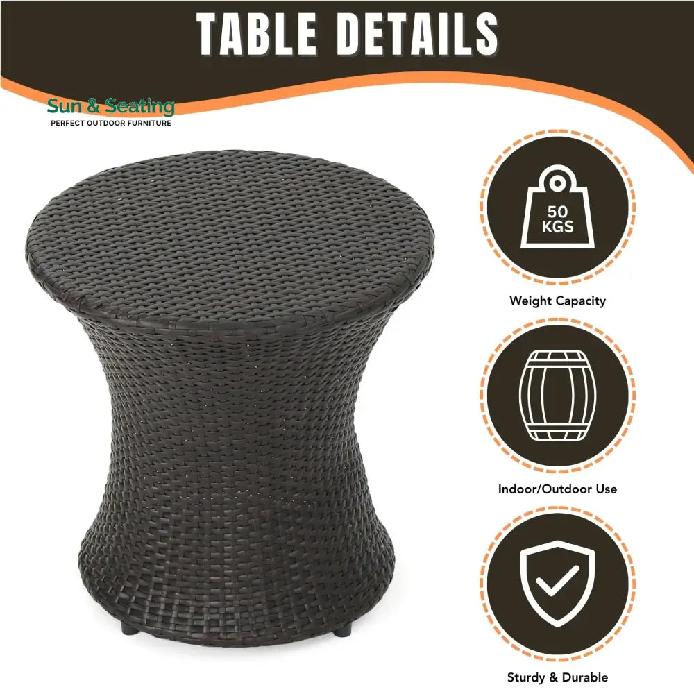 Faustine Outdoor Wicker Round Patio End Table Table