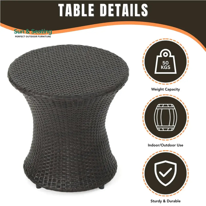Faustine Outdoor Wicker Round Patio End Table Table