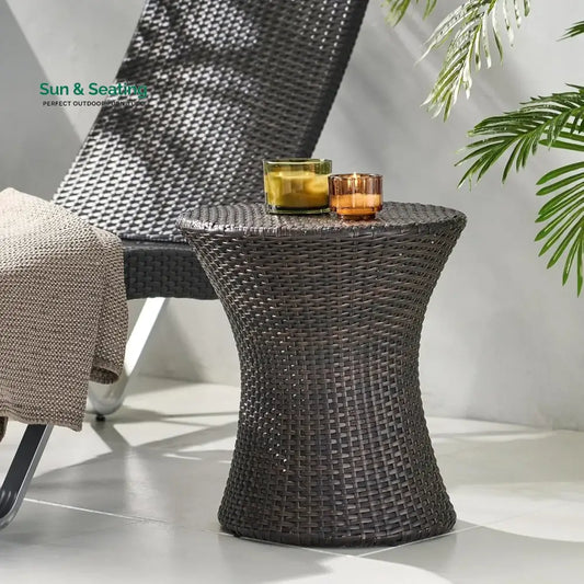 Faustine Outdoor Wicker Round Patio End Table Table
