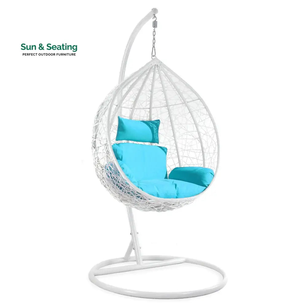Faustino Single Seater Hanging Swing With Stand For Balcony Garden Swing (White) Blue Swings