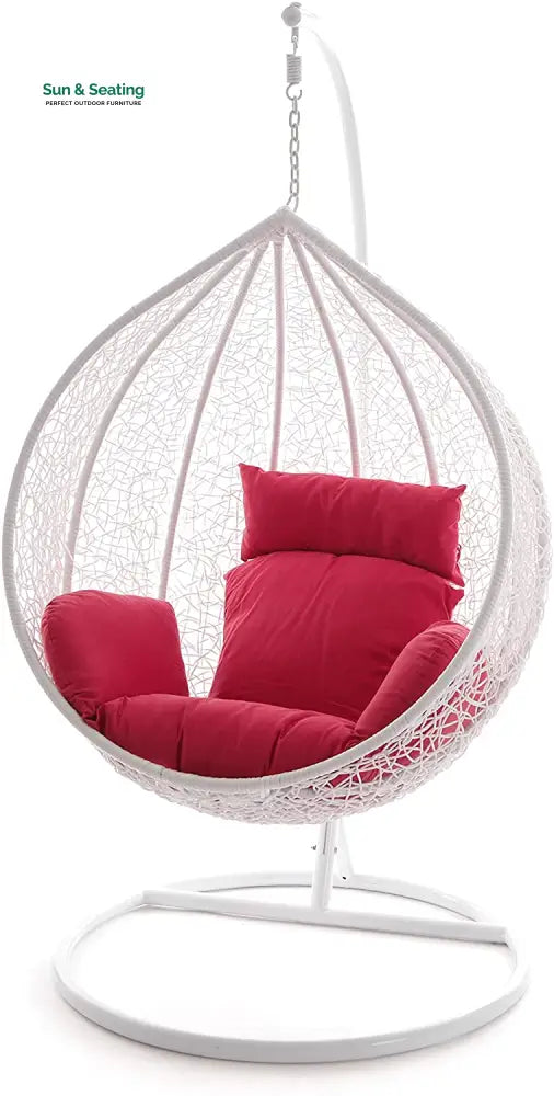Faustino Single Seater Hanging Swing With Stand For Balcony Garden Swing (White) Red Swings