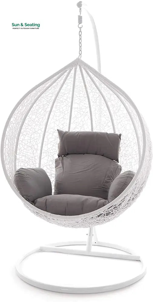 Faustino Single Seater Hanging Swing With Stand For Balcony Garden Swing (White) Taupe Swings