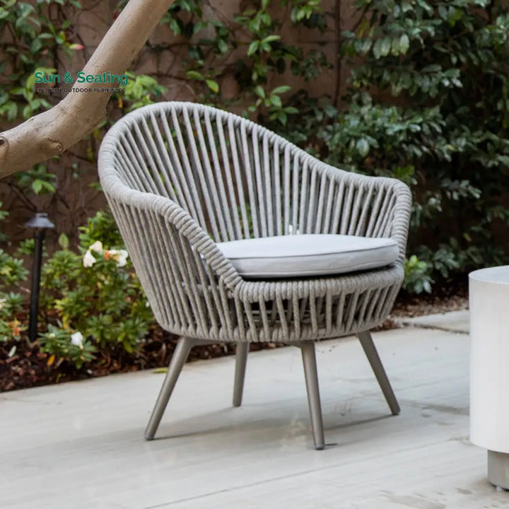 Faux Outdoor Patio Seating Set 2 Chairs and 1 Table Setc(Grey) Braided &amp; Rope Coffee Table Sets
