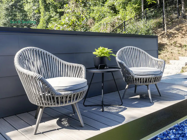 Faux Outdoor Patio Seating Set 2 Chairs and 1 Table Setc(Grey) Braided &amp; Rope Coffee Table Sets