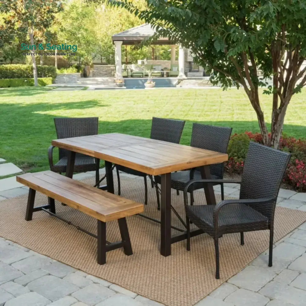 Fawzia Outdoor All-Weather Resistant Rattan Wicker 6-Piece Dining Set Dining Set
