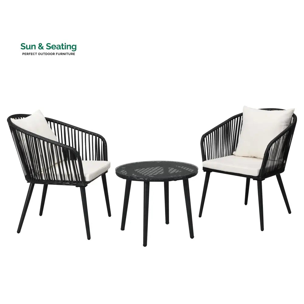Feeds Outdoor Patio Seating Set 2 Chairs and 1 Table Set (Black) Coffee Table Sets