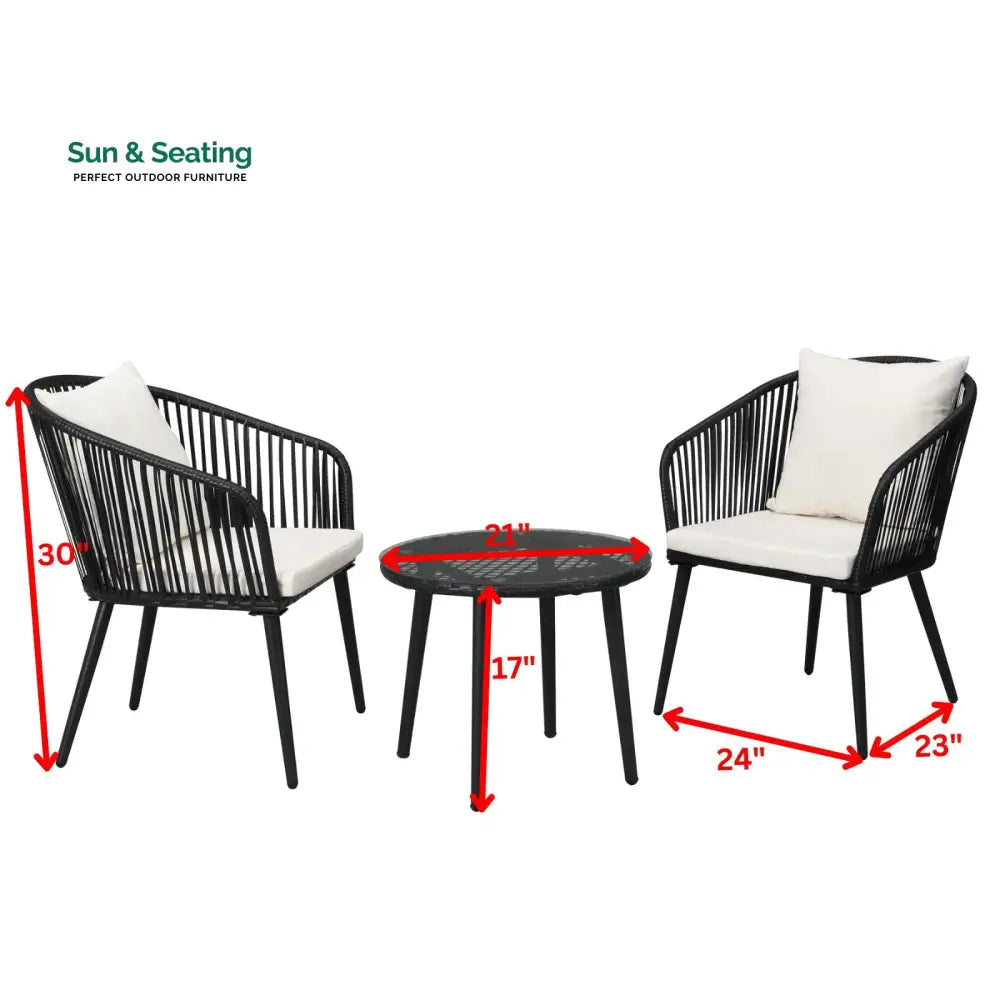 Feeds Outdoor Patio Seating Set 2 Chairs and 1 Table Set (Black) Coffee Table Sets