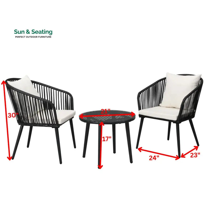 Feeds Outdoor Patio Seating Set 2 Chairs and 1 Table Set (Black) Coffee Table Sets