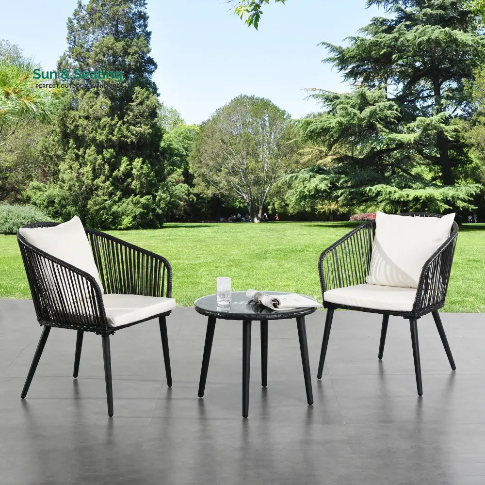 Feeds Outdoor Patio Seating Set 2 Chairs and 1 Table Set (Black) Coffee Table Sets