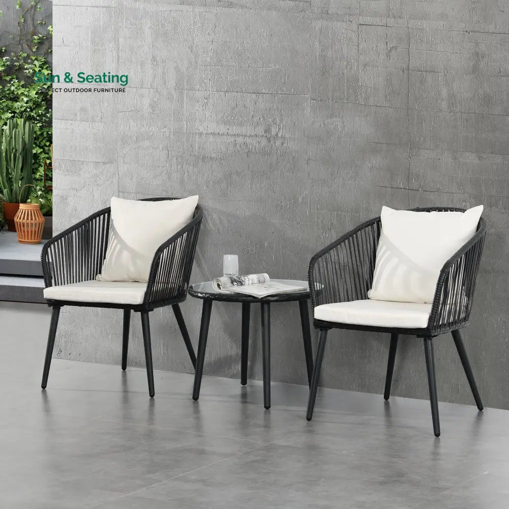 Feeds Outdoor Patio Seating Set 2 Chairs and 1 Table Set (Black) Coffee Table Sets
