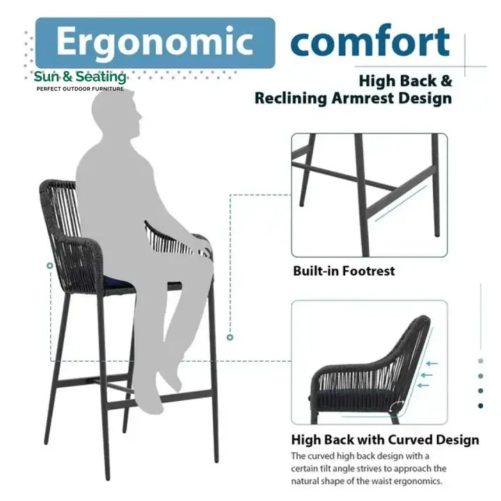 Feliciano Outdoor Patio Seating Set 2 Chairs Set Braided And Rope Bar Sets