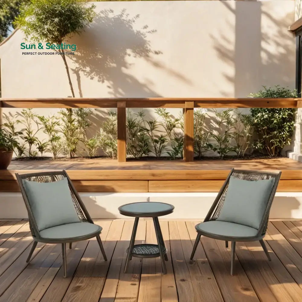 Felix Outdoor Patio Seating Set 2 Chairs and 1 Table Set (Brown) Braided &amp; Rope Coffee Table Sets