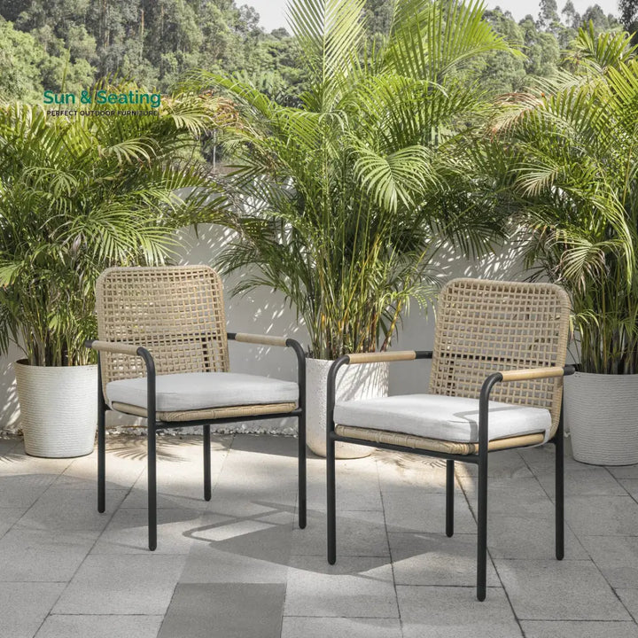 Femia Outdoor Patio Seating Set 2 Chairs Set (Honey) Coffee Table Sets