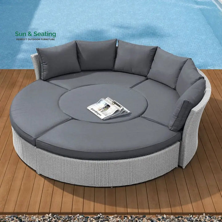 Femia Outdoor Poolside Sunbed With Cushion Daybed (Grey) Sunbed