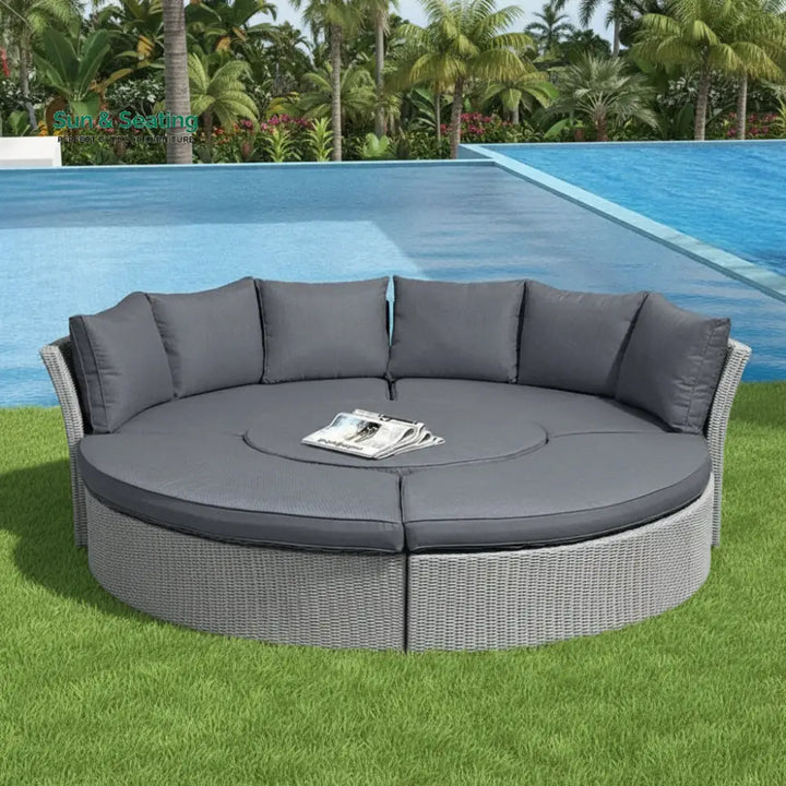 Femia Outdoor Poolside Sunbed With Cushion Daybed (Grey) Sunbed