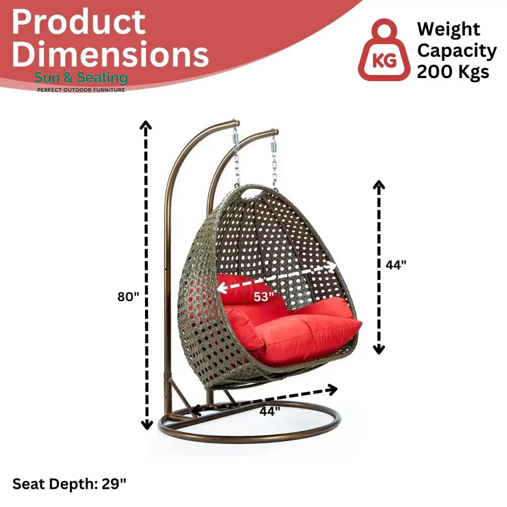 Fen Double Seater Hanging Swing Chair (Dark Brown/Red) Swing