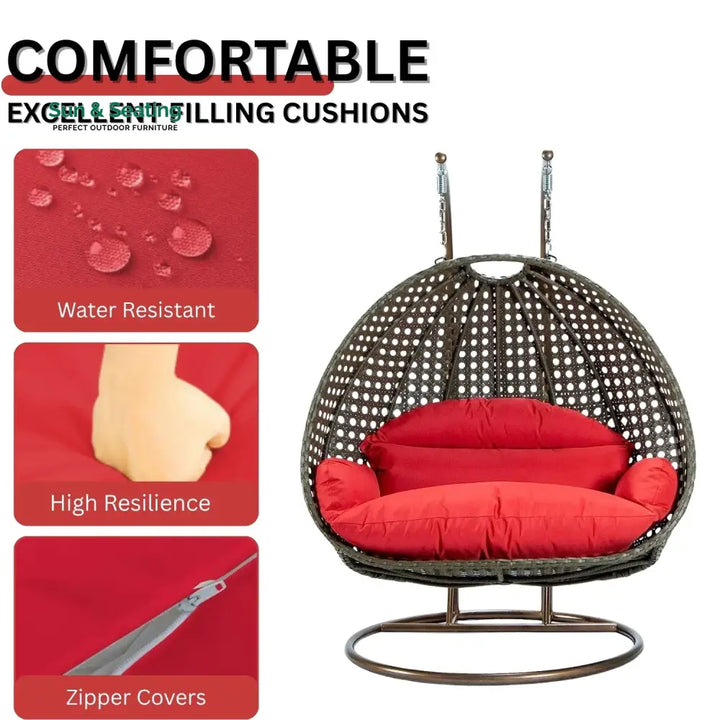 Fen Double Seater Hanging Swing Chair (Dark Brown/Red) Swing