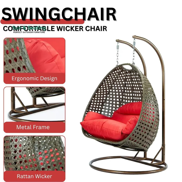 Fen Double Seater Hanging Swing Chair (Dark Brown/Red) Swing