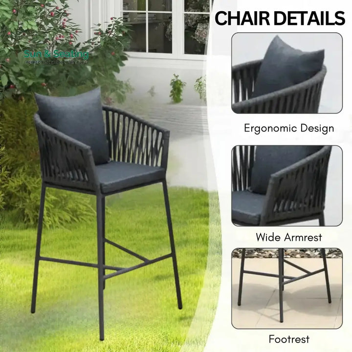 Fenna Premium Outdoor Rope Bar Set With a High-Top Round Table Bar Set