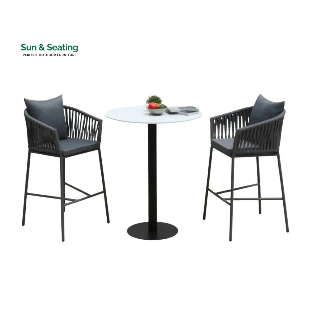 Fenna Premium Outdoor Rope Bar Set With a High-Top Round Table Bar Set