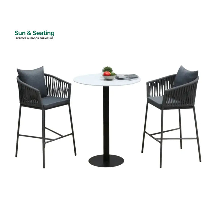 Fenna Premium Outdoor Rope Bar Set With a High-Top Round Table Bar Set