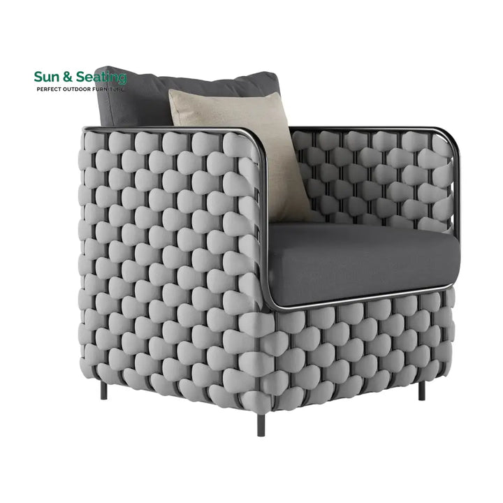 Fepel Outdoor Garden Balcony Sofa Set 2 Seater 2 Single seater and 1 Center Table Set Braid &amp; Rope (Grey) Sofa Sets