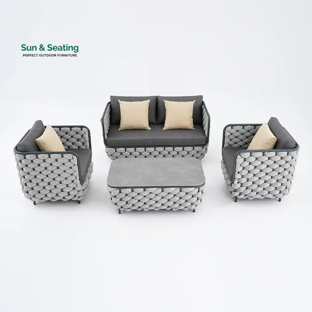 Fepel Outdoor Garden Balcony Sofa Set 2 Seater 2 Single seater and 1 Center Table Set Braid &amp; Rope (Grey) Sofa Sets