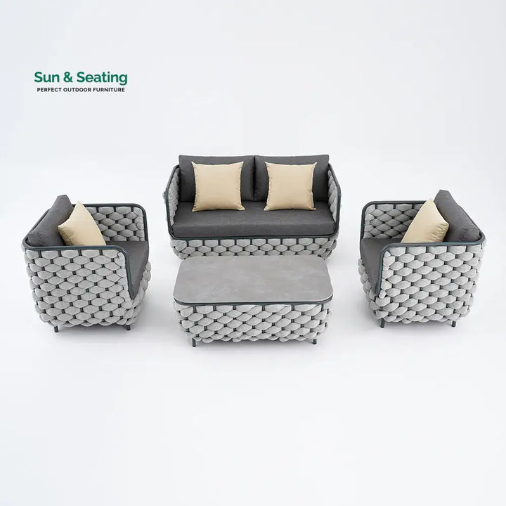 Fepel Outdoor Garden Balcony Sofa Set 2 Seater 2 Single seater and 1 Center Table Set Braid &amp; Rope (Grey) Sofa Sets