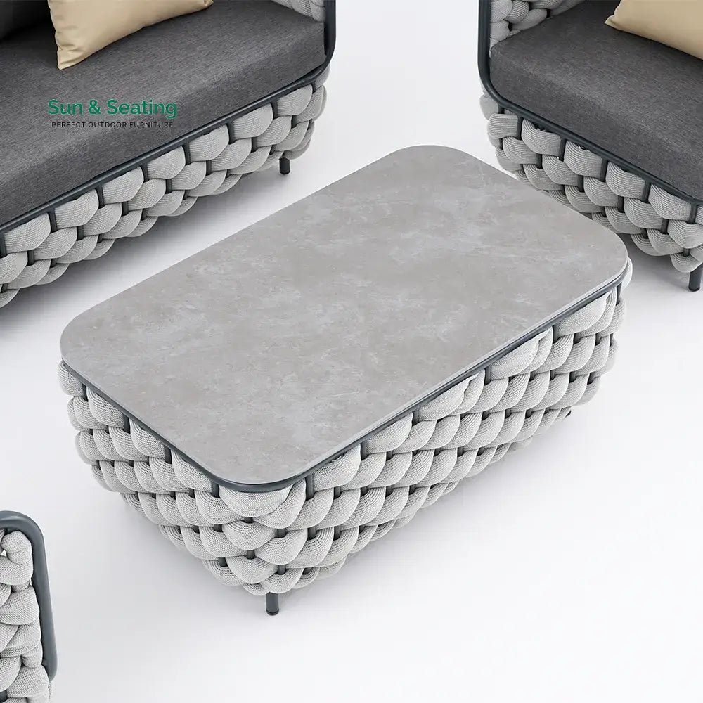 Fepel Outdoor Garden Balcony Sofa Set 2 Seater 2 Single seater and 1 Center Table Set Braid &amp; Rope (Grey) Sofa Sets