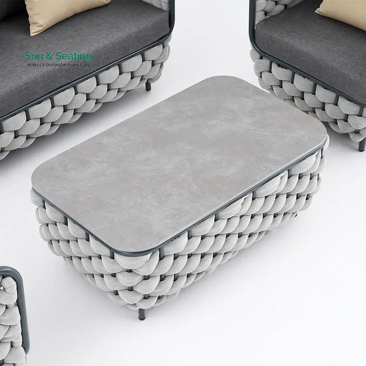 Fepel Outdoor Garden Balcony Sofa Set 2 Seater 2 Single seater and 1 Center Table Set Braid &amp; Rope (Grey) Sofa Sets