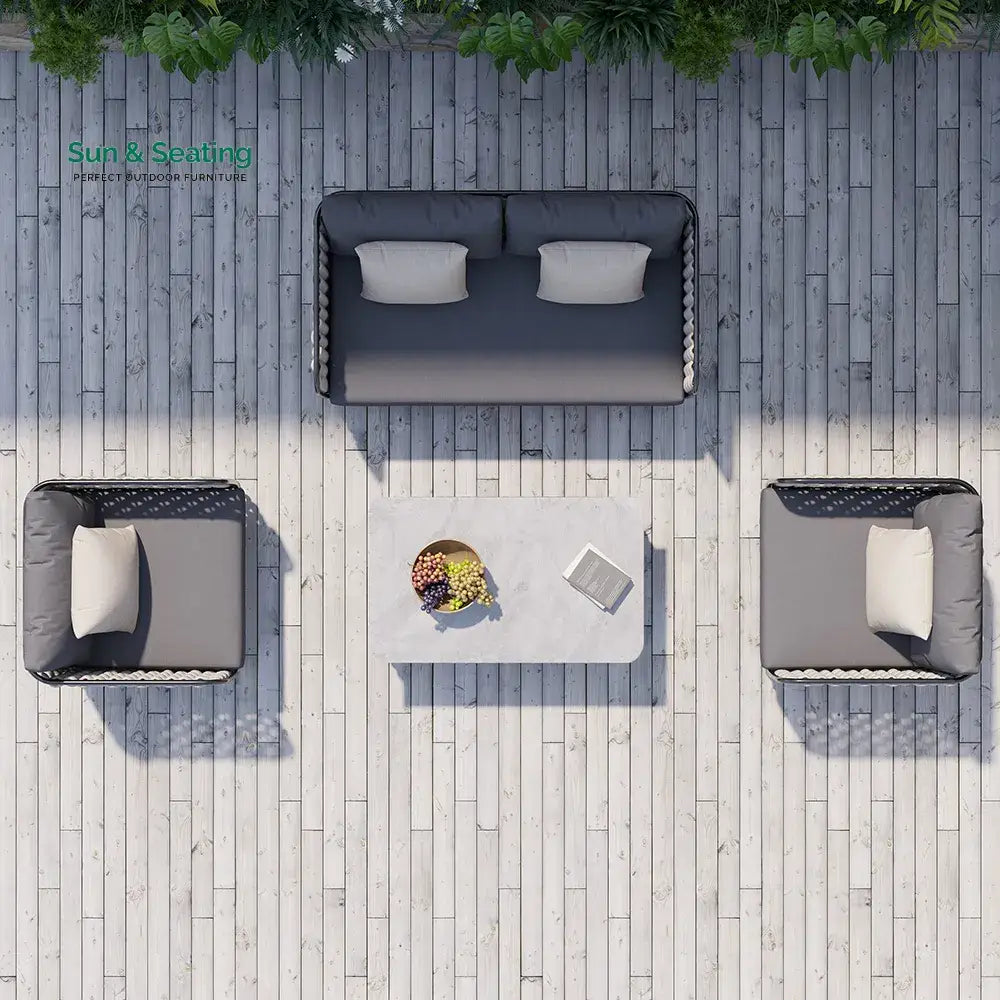 Fepel Outdoor Garden Balcony Sofa Set 2 Seater 2 Single seater and 1 Center Table Set Braid &amp; Rope (Grey) Sofa Sets