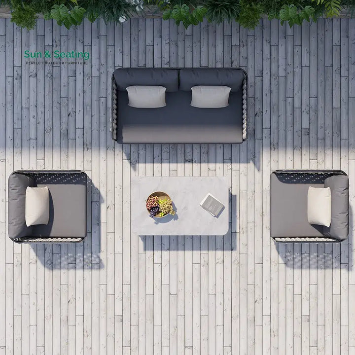 Fepel Outdoor Garden Balcony Sofa Set 2 Seater 2 Single seater and 1 Center Table Set Braid &amp; Rope (Grey) Sofa Sets