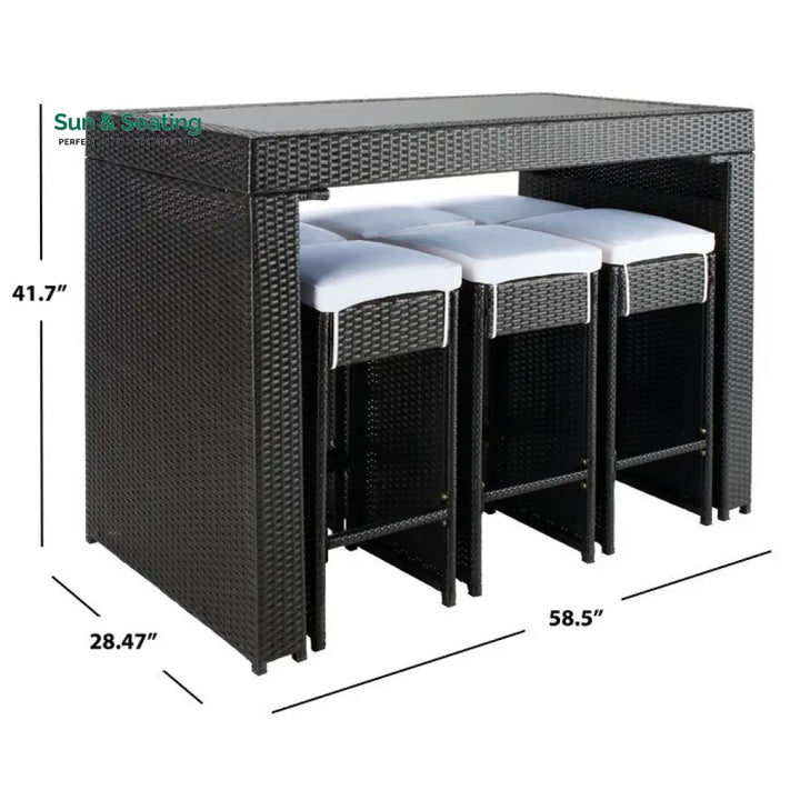 Ferdi Outdoor Patio Bar Sets 6 Stools and 1 Table (Black) Bar Sets