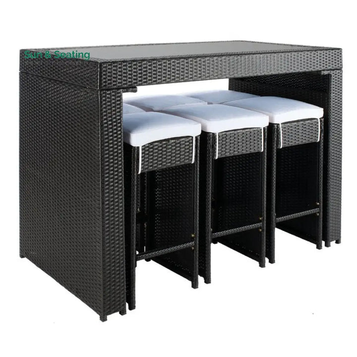 Ferdi Outdoor Patio Bar Sets 6 Stools and 1 Table (Black) Bar Sets