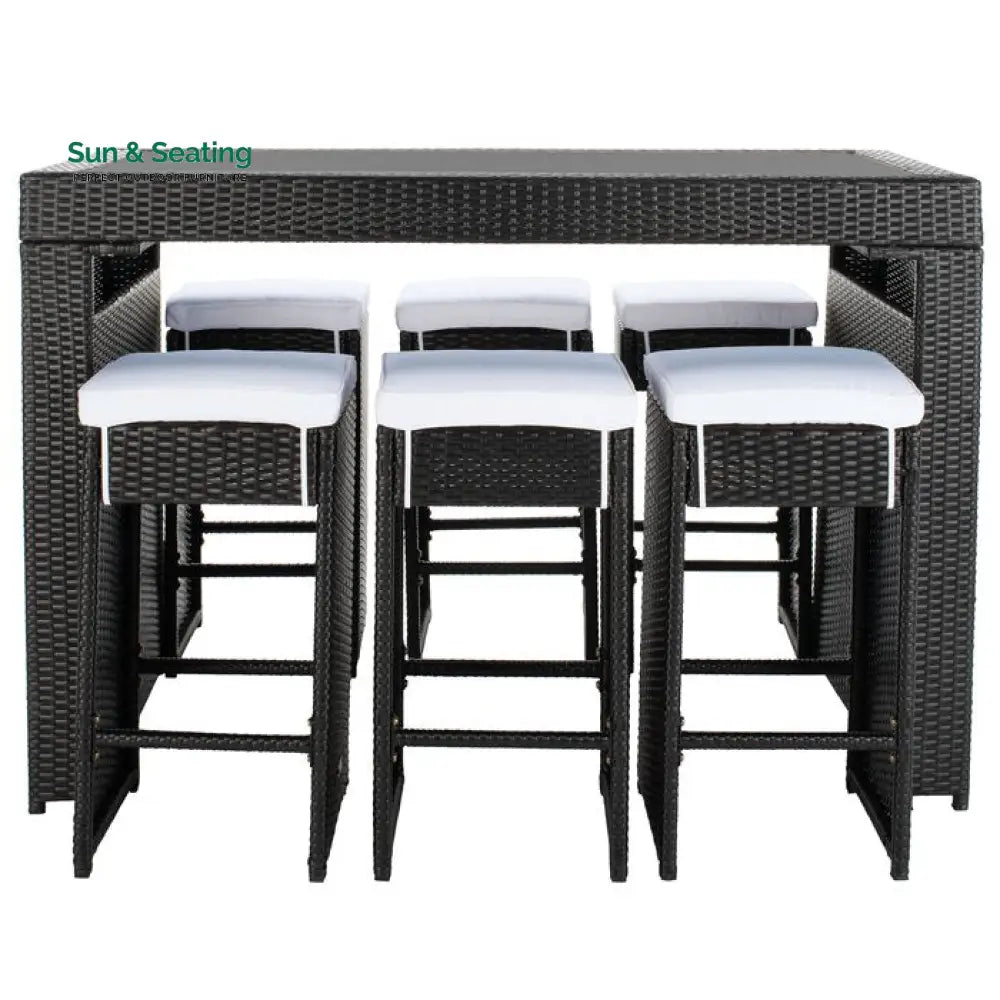 Ferdi Outdoor Patio Bar Sets 6 Stools and 1 Table (Black) Bar Sets