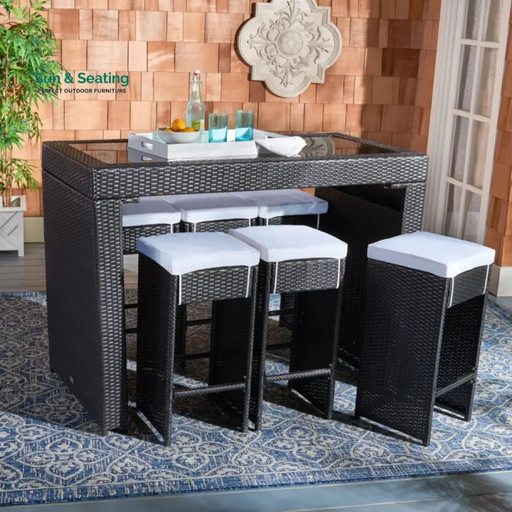 Ferdi Outdoor Patio Bar Sets 6 Stools and 1 Table (Black) Bar Sets