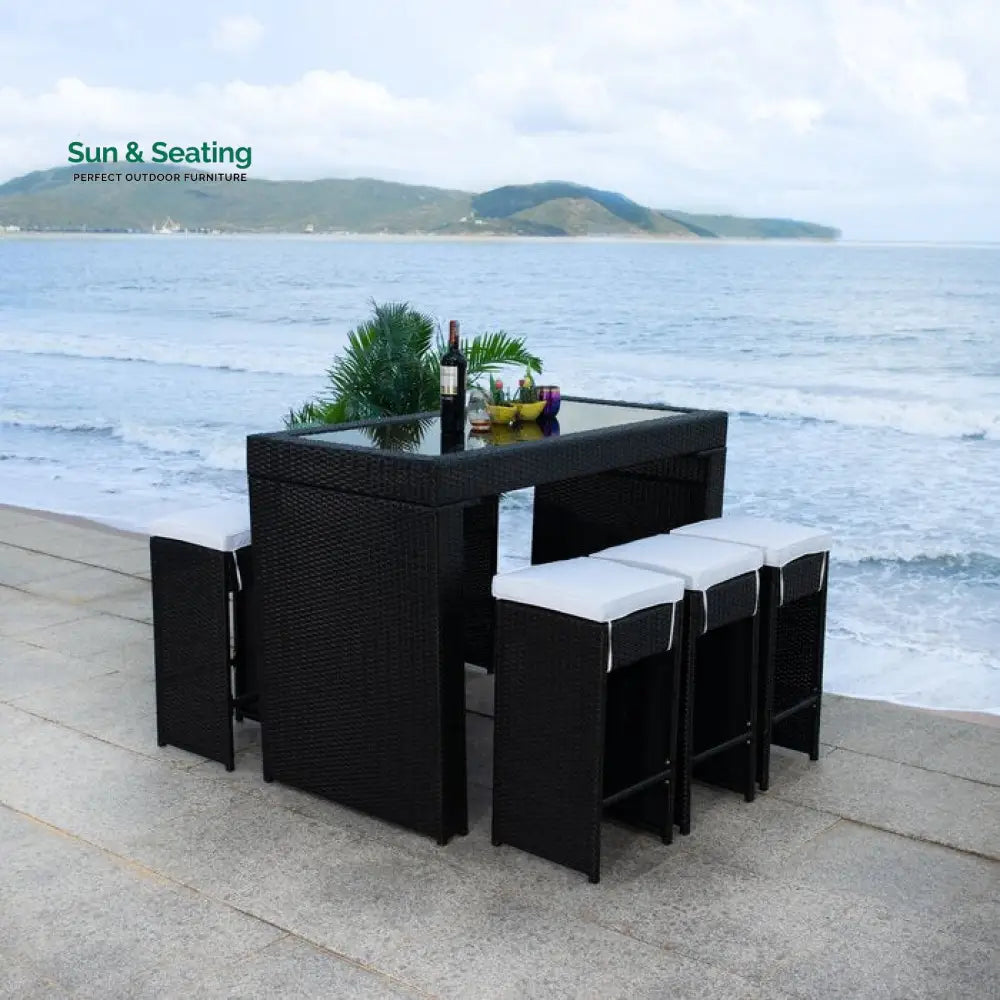 Ferdi Outdoor Patio Bar Sets 6 Stools and 1 Table (Black) Bar Sets