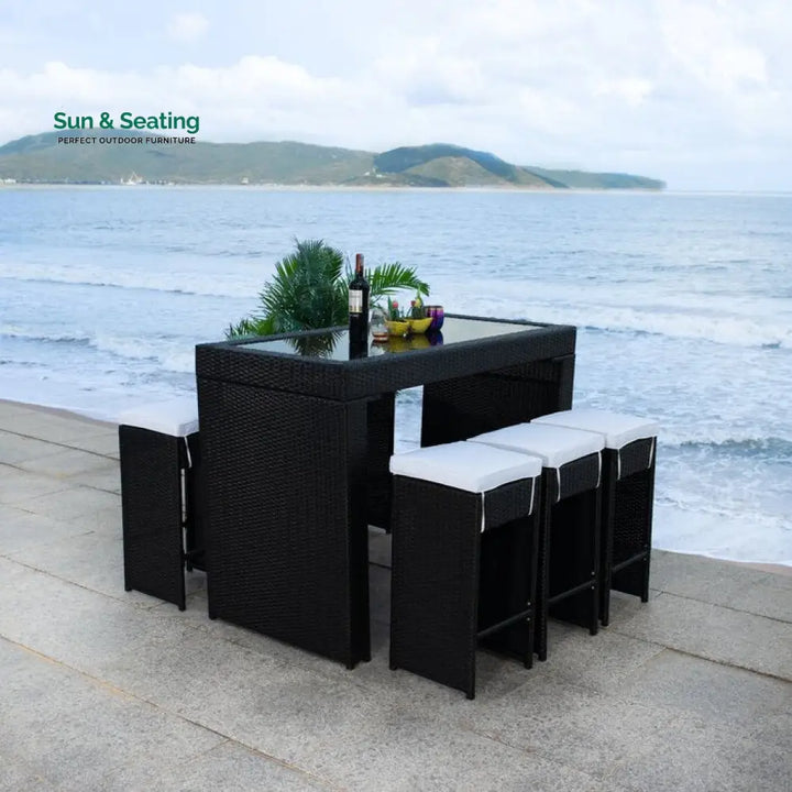 Ferdi Outdoor Patio Bar Sets 6 Stools and 1 Table (Black) Bar Sets