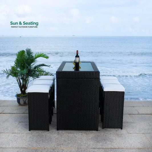 Ferdi Outdoor Patio Bar Sets 6 Stools and 1 Table (Black) Bar Sets