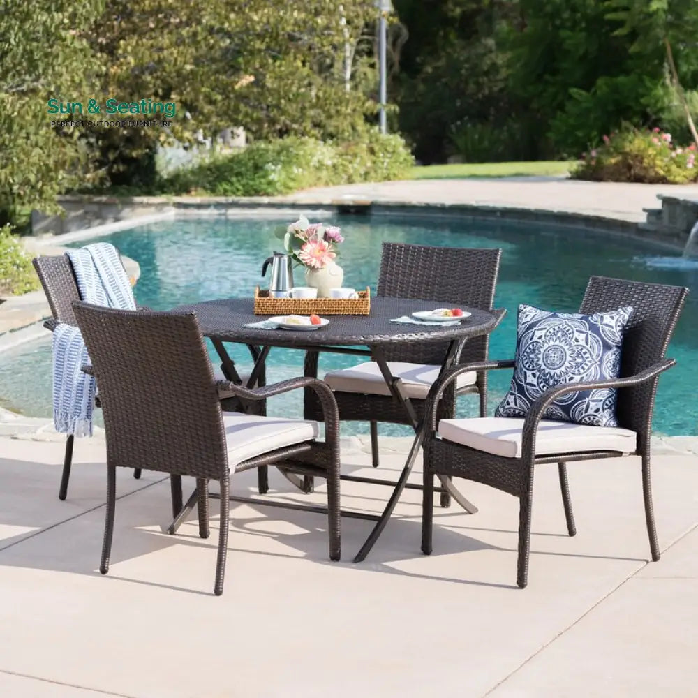 Ferdinando Outdoor Patio Dining Set 4 Chairs and 1 Table (Brown) Dining sets