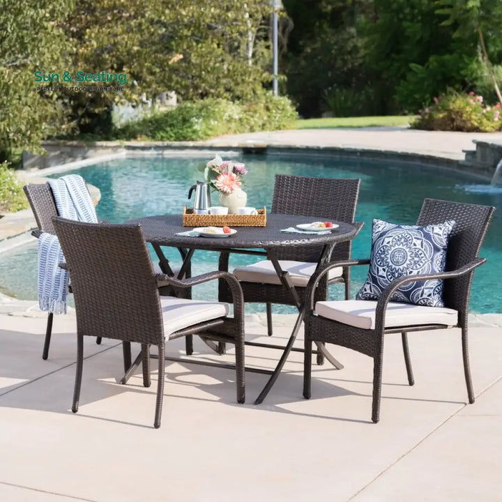Ferdinando Outdoor Patio Dining Set 4 Chairs and 1 Table (Brown) Dining sets