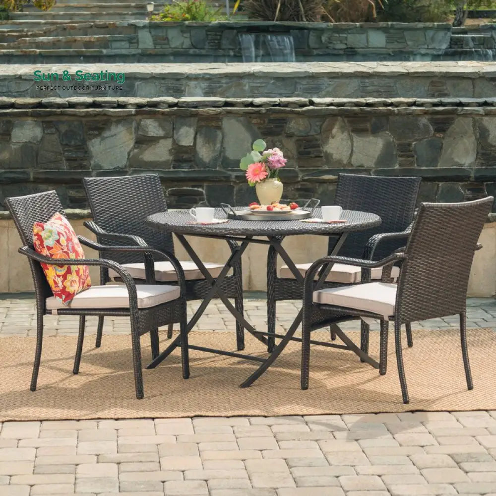 Ferdinando Outdoor Patio Dining Set 4 Chairs and 1 Table (Brown) Dining sets