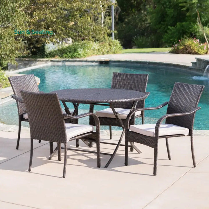 Ferdinando Outdoor Patio Dining Set 4 Chairs and 1 Table (Brown) Dining sets
