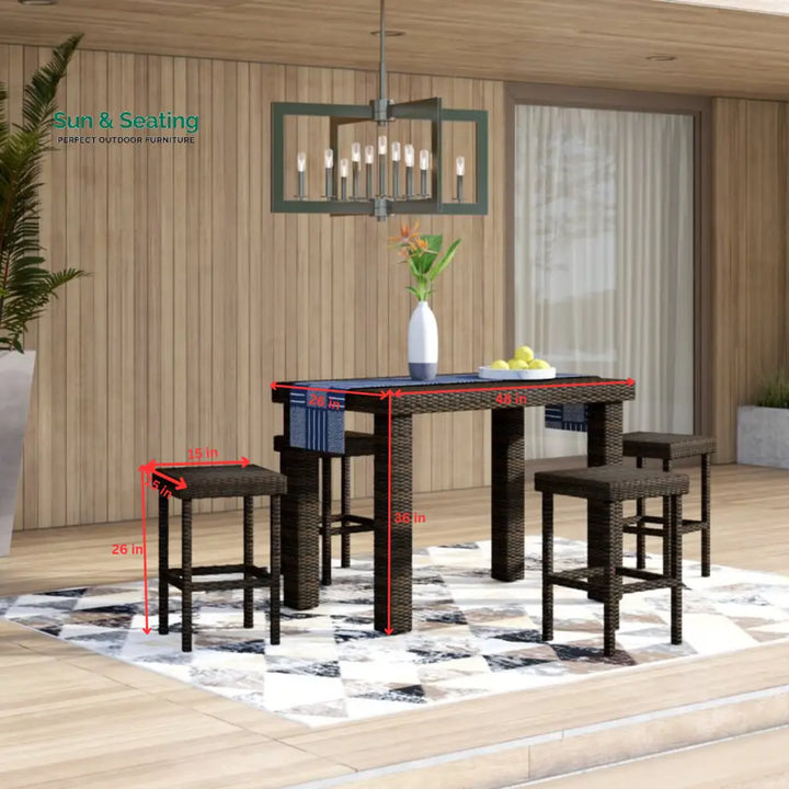 Ferri Outdoor Patio Bar Sets 4 Stools and 1 Table (Brown) Bar Sets