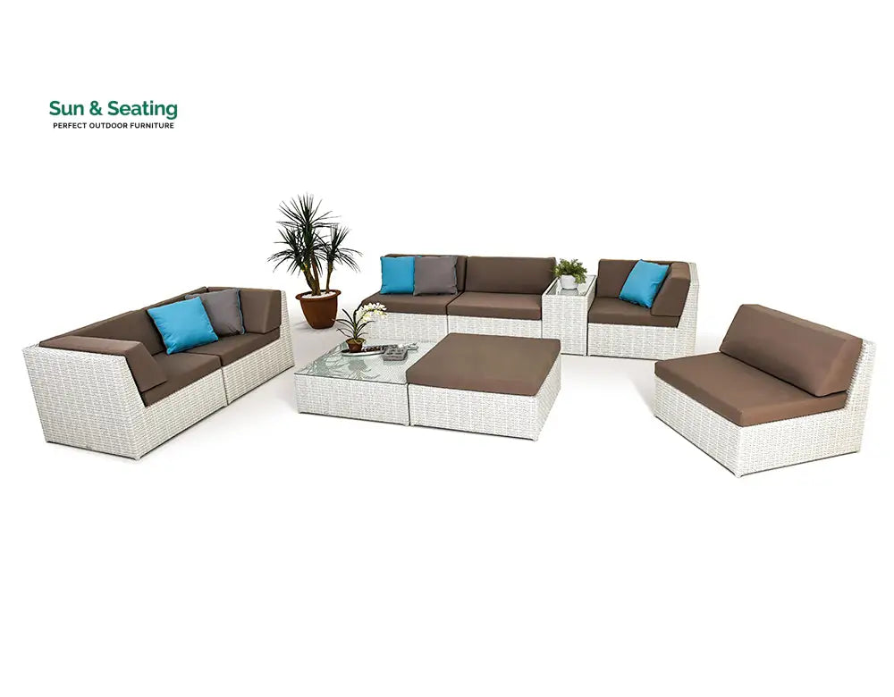 Ferri Outdoor Patio Sofa Set 6 Chairs 1 Footstool 1 Side table and 1 Center Table (Off White) Sofa Sets