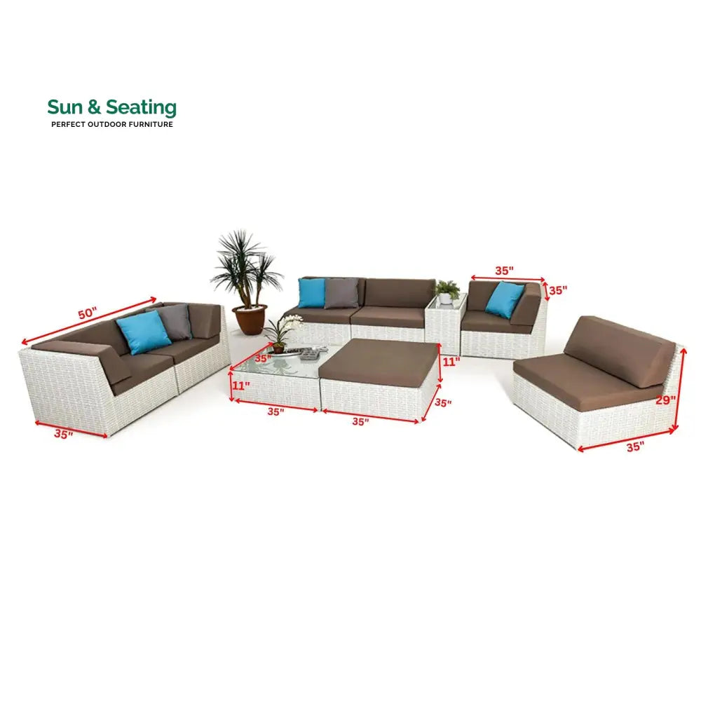 Ferri Outdoor Patio Sofa Set 6 Chairs 1 Footstool 1 Side table and 1 Center Table (Off White) Sofa Sets