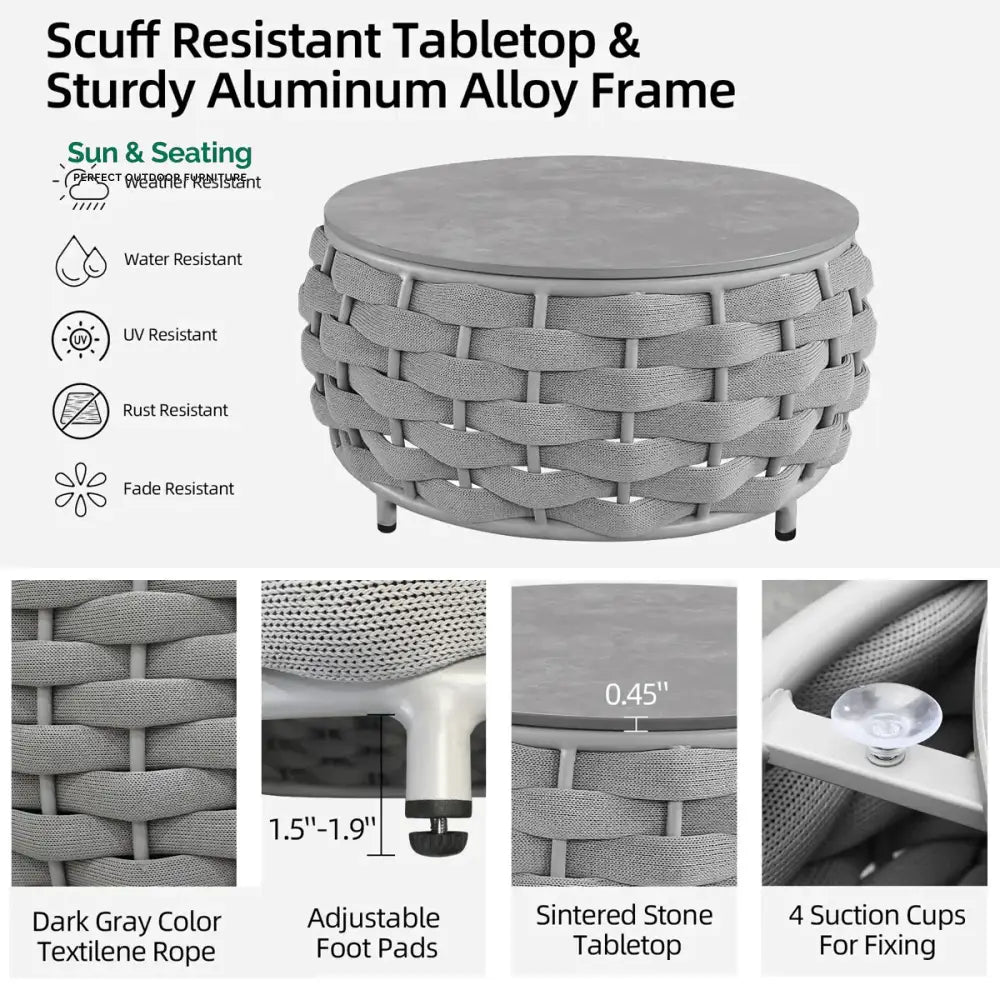 Fiae Outdoor Patio Seating Set 2 Chairs and 1 Table Set (Light Grey) Braided &amp; Rope Coffee Table Sets