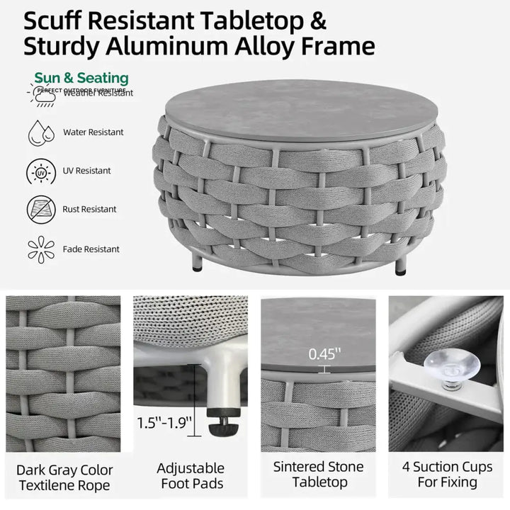 Fiae Outdoor Patio Seating Set 2 Chairs and 1 Table Set (Light Grey) Braided &amp; Rope Coffee Table Sets