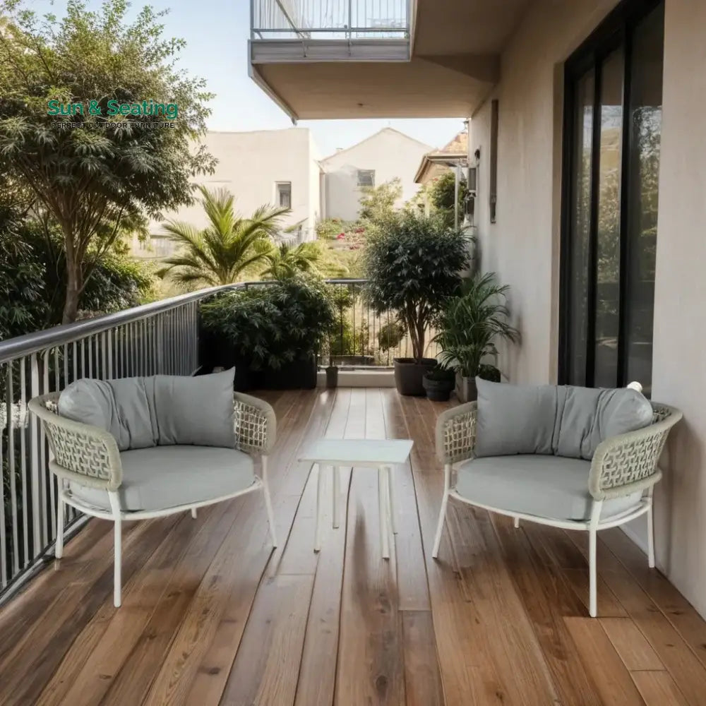 Fidel Outdoor Patio Seating Set 2 Chairs and 1 Table Set (Grey) Braided &amp; Rope Coffee Table Sets