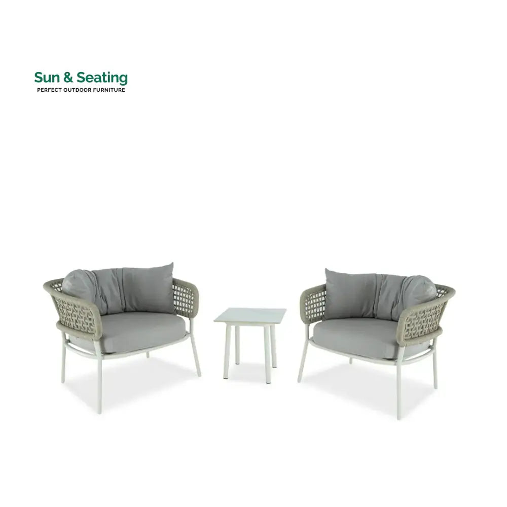 Fidel Outdoor Patio Seating Set 2 Chairs and 1 Table Set (Grey) Braided &amp; Rope Coffee Table Sets